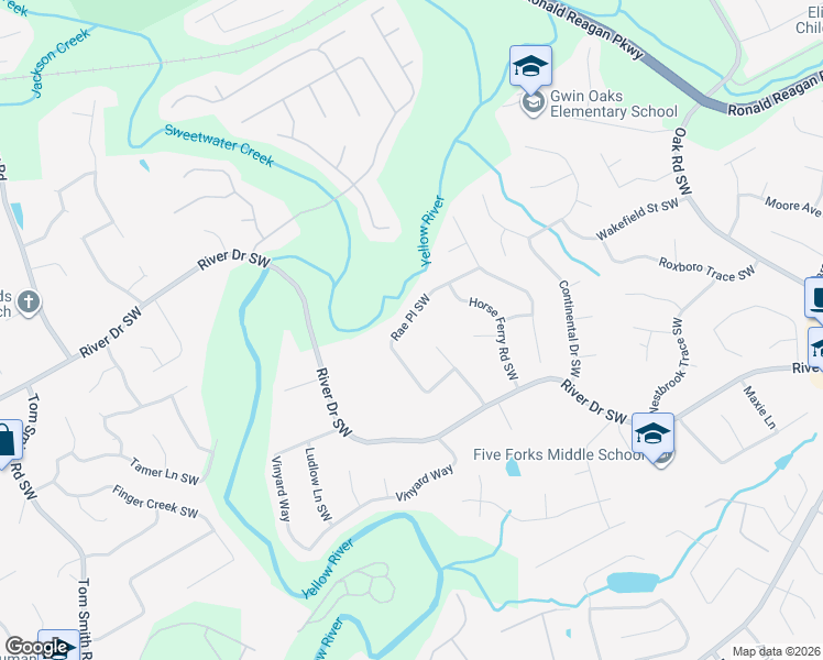 map of restaurants, bars, coffee shops, grocery stores, and more near 3350 Rae Place Southwest in Lawrenceville