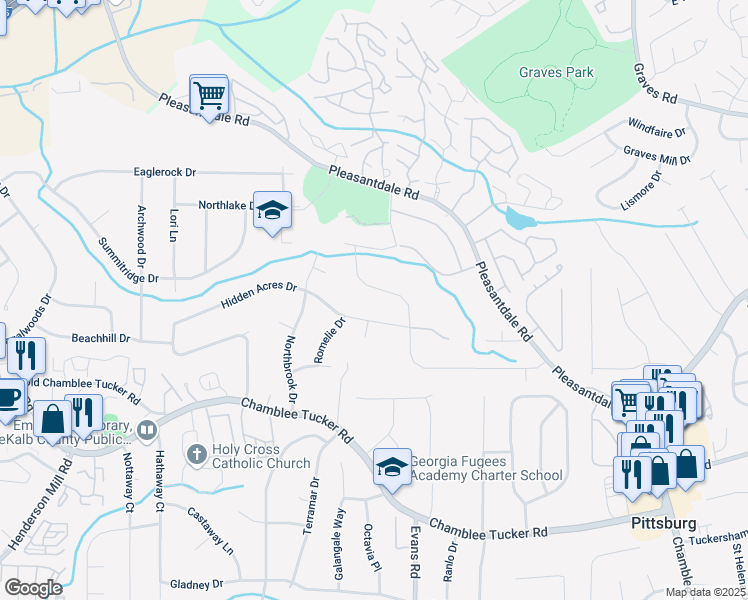 map of restaurants, bars, coffee shops, grocery stores, and more near 3348 Lynnray Drive in Atlanta