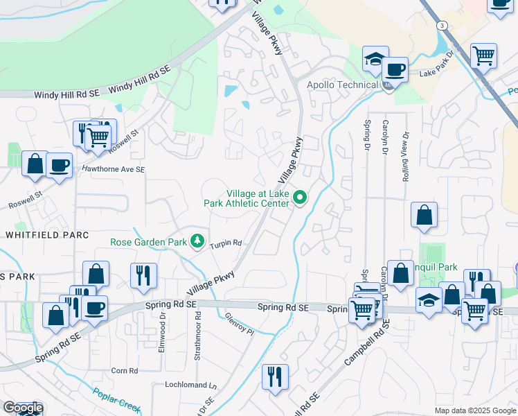 map of restaurants, bars, coffee shops, grocery stores, and more near 2239 Gordon Circle in Smyrna