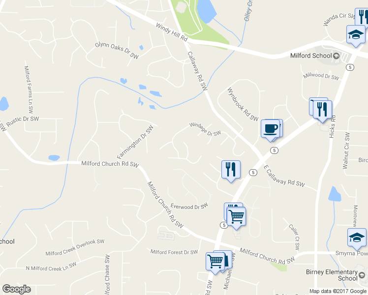 map of restaurants, bars, coffee shops, grocery stores, and more near 2606 Haversack Court Southwest in Marietta