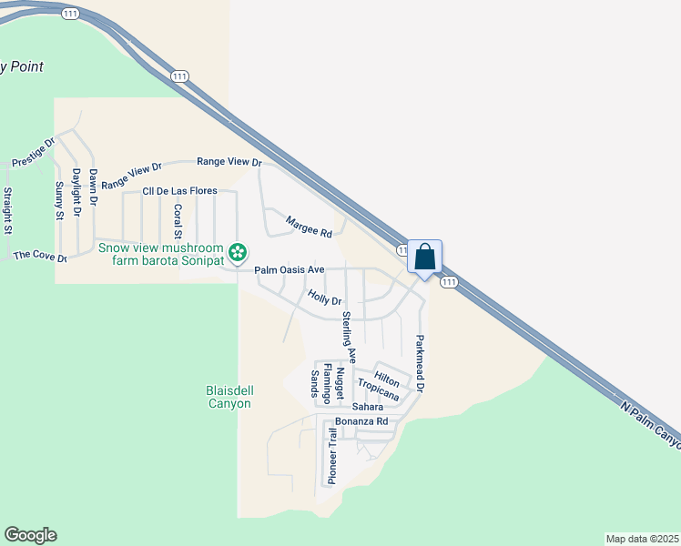 map of restaurants, bars, coffee shops, grocery stores, and more near 60271 Palm Oasis Avenue in Palm Springs