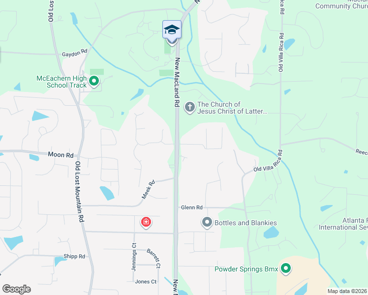 map of restaurants, bars, coffee shops, grocery stores, and more near 2695 New Macland Road in Powder Springs