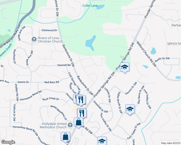 map of restaurants, bars, coffee shops, grocery stores, and more near 2653 Elkhart Circle South West in Marietta