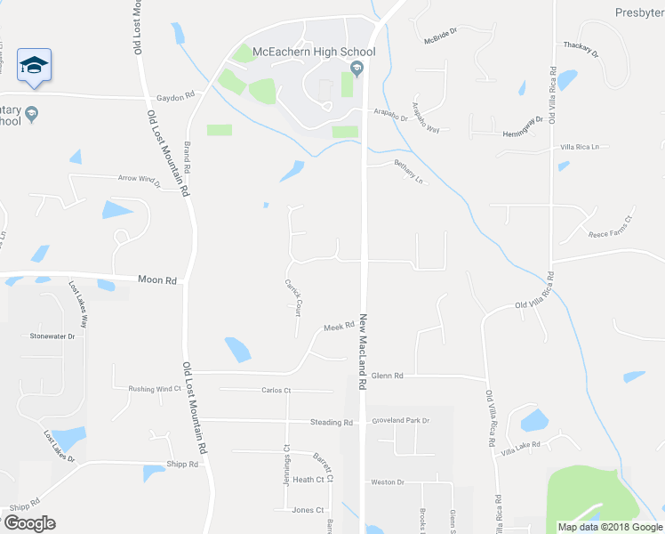 map of restaurants, bars, coffee shops, grocery stores, and more near 2581 Cashel Lane in Powder Springs