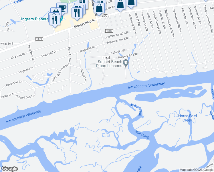 map of restaurants, bars, coffee shops, grocery stores, and more near 1901 Seaside Rd SW in Ocean Isle Beach