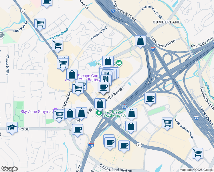 map of restaurants, bars, coffee shops, grocery stores, and more near 2565 Heritage Court Southeast in Atlanta