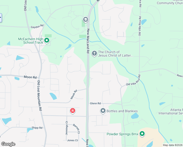 map of restaurants, bars, coffee shops, grocery stores, and more near 2695 New Macland Road in Powder Springs