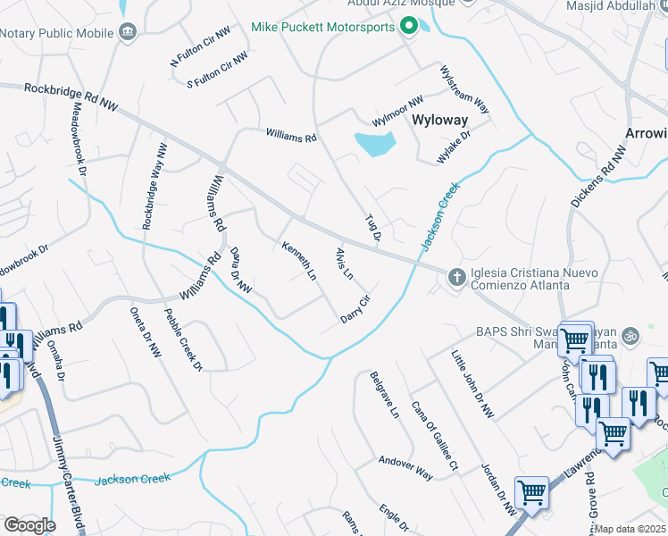 map of restaurants, bars, coffee shops, grocery stores, and more near 703 Alvis Lane in Norcross