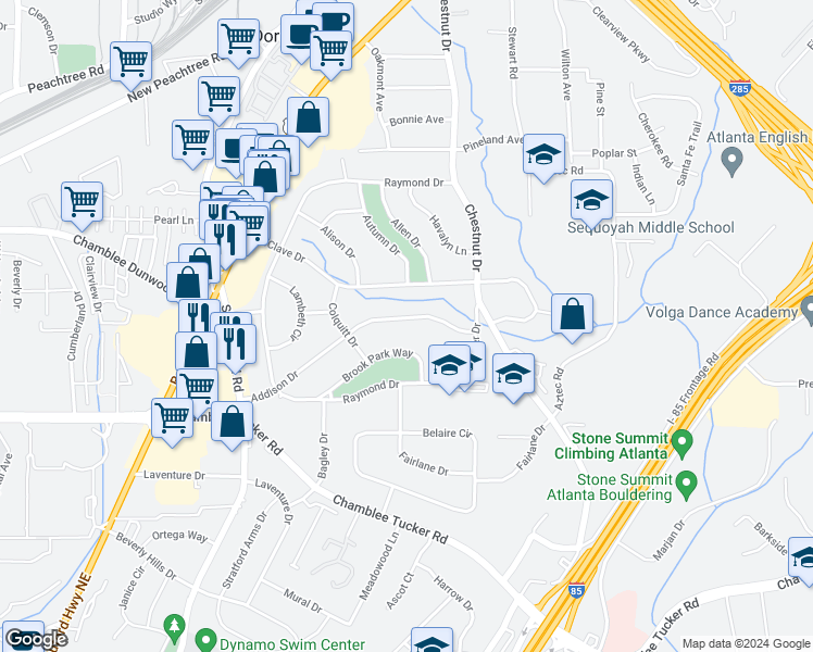 map of restaurants, bars, coffee shops, grocery stores, and more near 2695 Addison Drive in Doraville