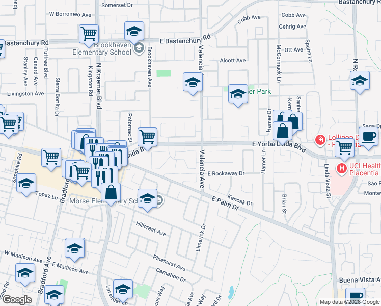 map of restaurants, bars, coffee shops, grocery stores, and more near 560 El Cabrillo in Placentia