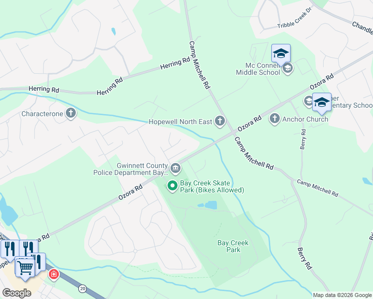 map of restaurants, bars, coffee shops, grocery stores, and more near Chloe Dianne Drive in Loganville