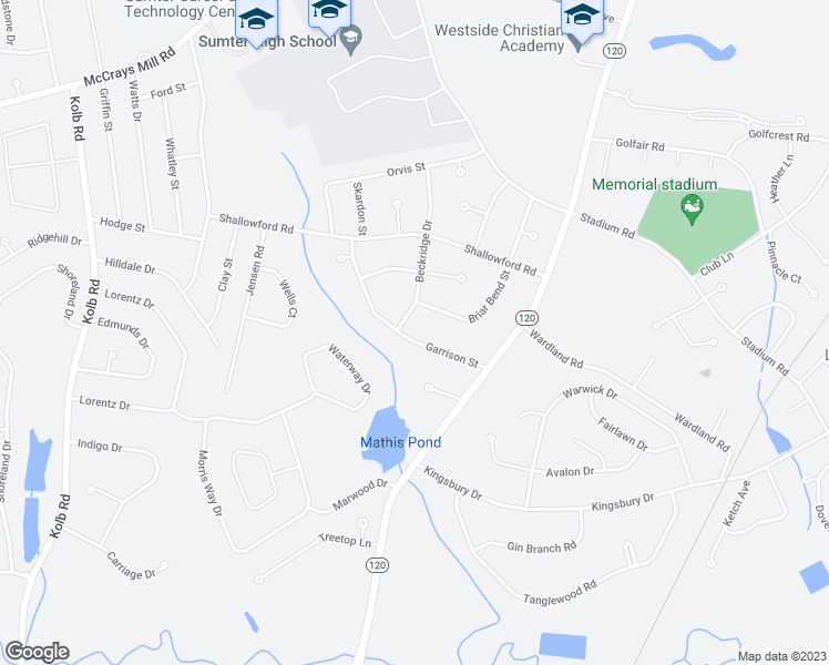 map of restaurants, bars, coffee shops, grocery stores, and more near 2257 Garrison Street in Sumter