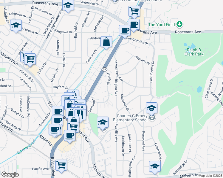 map of restaurants, bars, coffee shops, grocery stores, and more near 8233 Graham Green in Buena Park