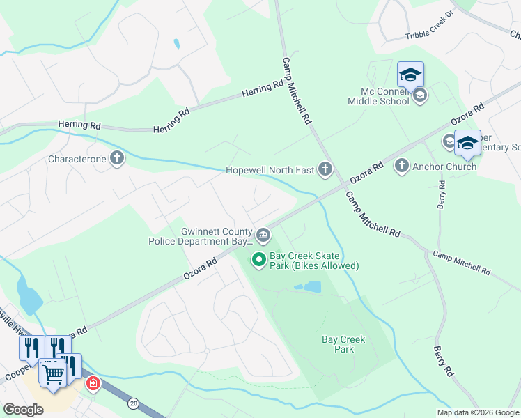 map of restaurants, bars, coffee shops, grocery stores, and more near 235 Lily Cove Drive in Loganville