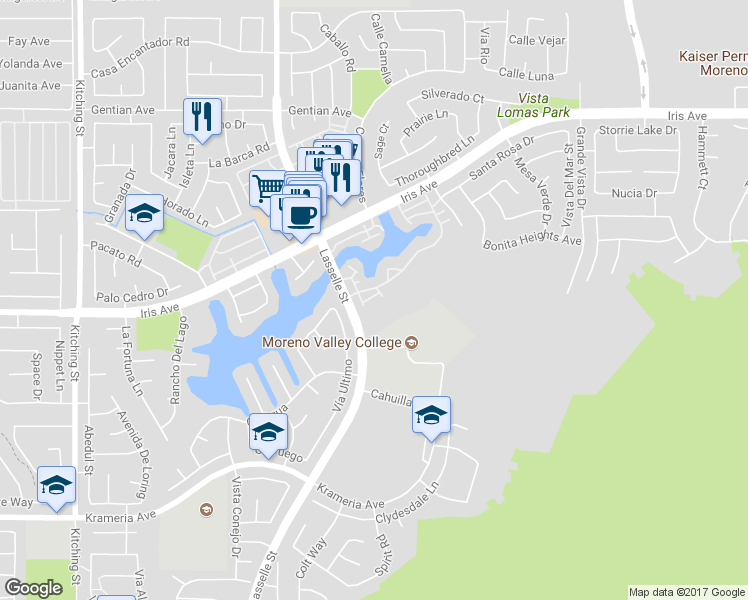 map of restaurants, bars, coffee shops, grocery stores, and more near 15982 Lasselle Street in Moreno Valley