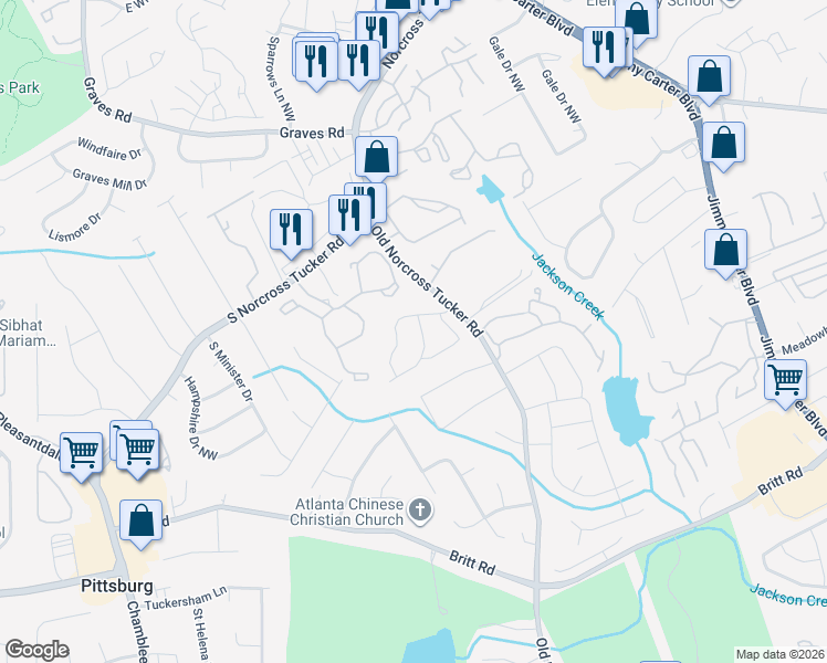 map of restaurants, bars, coffee shops, grocery stores, and more near 6559 Sevenoaks Drive in Tucker