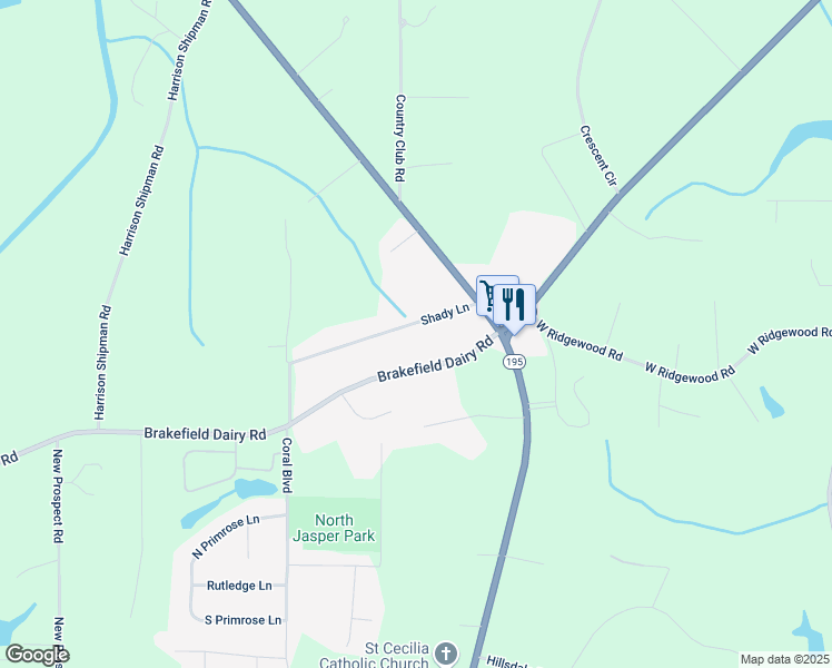 map of restaurants, bars, coffee shops, grocery stores, and more near 906 Shady Lane in Jasper