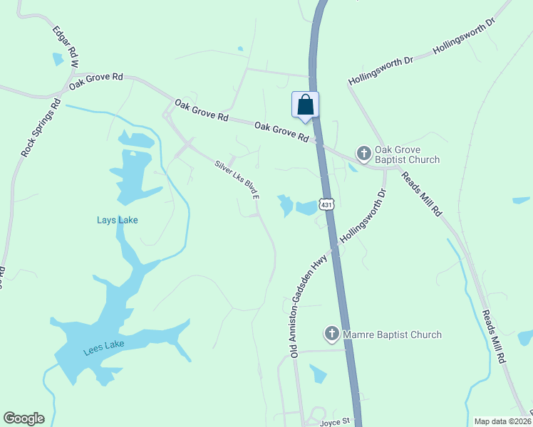 map of restaurants, bars, coffee shops, grocery stores, and more near 21 Silver Lake Boulevard East in Gadsden