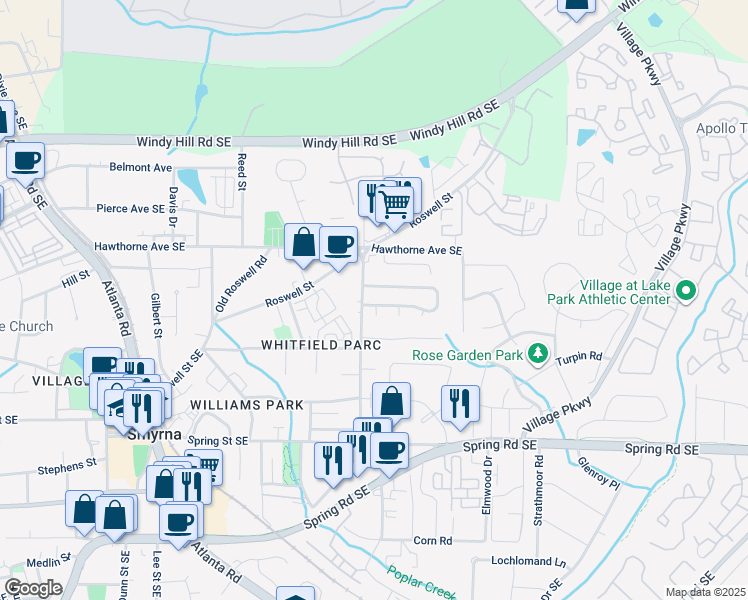 map of restaurants, bars, coffee shops, grocery stores, and more near in Smyrna