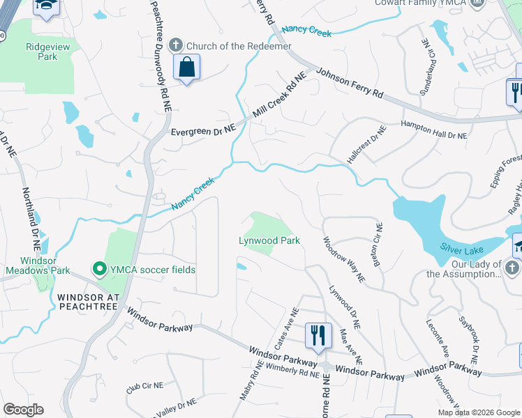 map of restaurants, bars, coffee shops, grocery stores, and more near 3412 Osborne Road Northeast in Atlanta