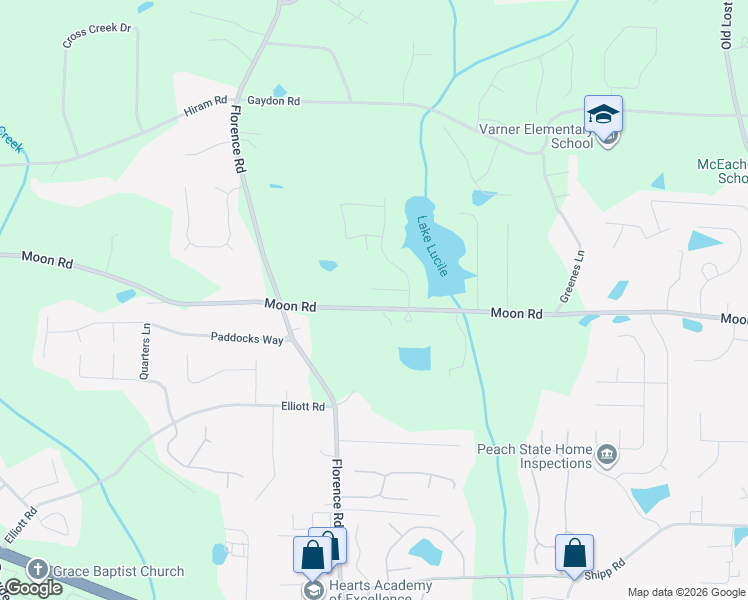 map of restaurants, bars, coffee shops, grocery stores, and more near 4969 Manna Lane in Powder Springs