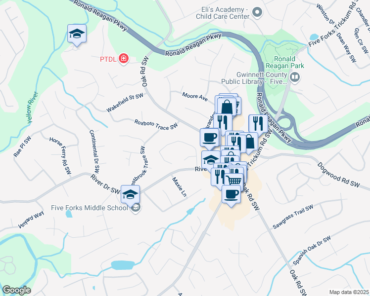 map of restaurants, bars, coffee shops, grocery stores, and more near 756 Chesterfield Drive in Lawrenceville