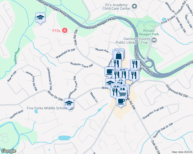 map of restaurants, bars, coffee shops, grocery stores, and more near 756 Chesterfield Drive in Lawrenceville