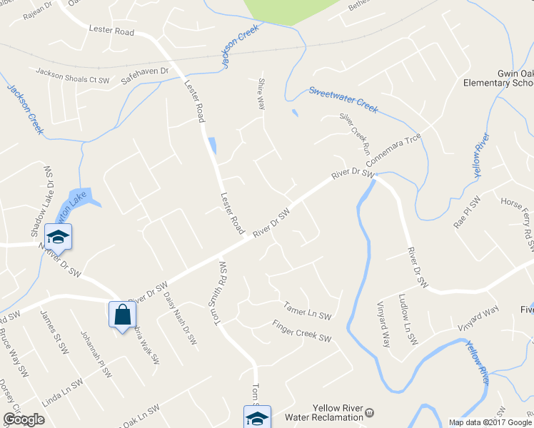 map of restaurants, bars, coffee shops, grocery stores, and more near 3709 River Drive Southwest in Lawrenceville