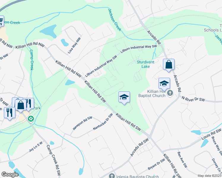 map of restaurants, bars, coffee shops, grocery stores, and more near 4038 Annsbury Court in Lilburn