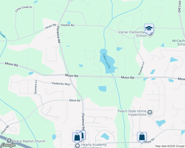 map of restaurants, bars, coffee shops, grocery stores, and more near 4969 Manna Lane in Powder Springs