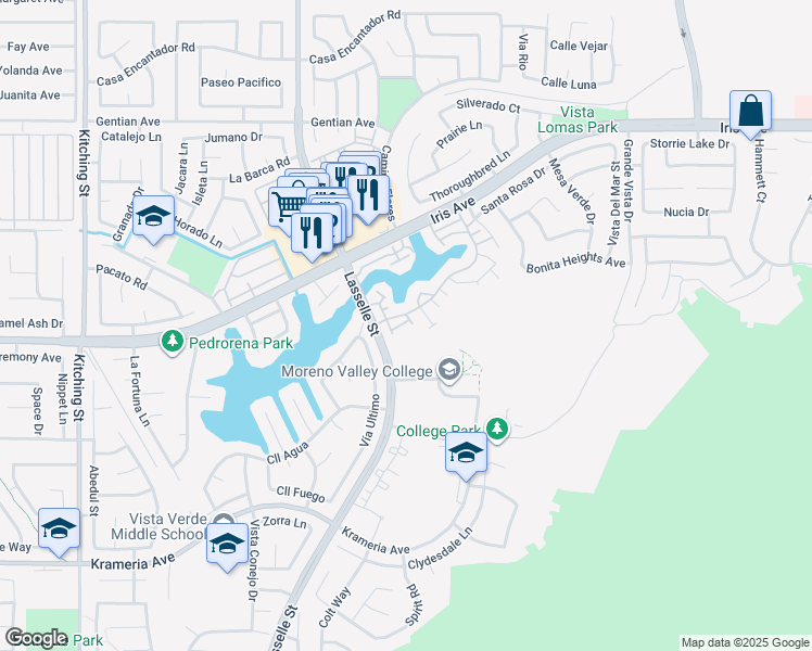 map of restaurants, bars, coffee shops, grocery stores, and more near 15892 Lasselle Street in Moreno Valley