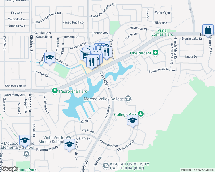 map of restaurants, bars, coffee shops, grocery stores, and more near 15868 Lasselle Street in Moreno Valley