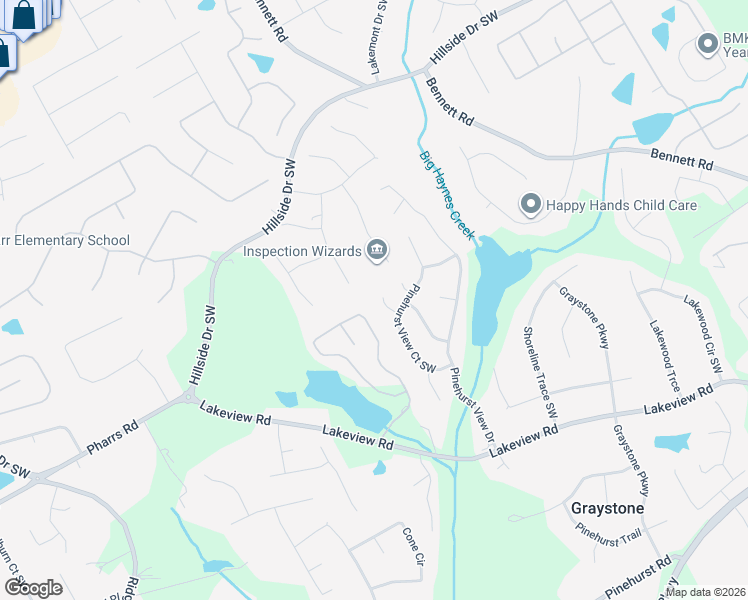 map of restaurants, bars, coffee shops, grocery stores, and more near 1155 Pine Lake Drive in Grayson