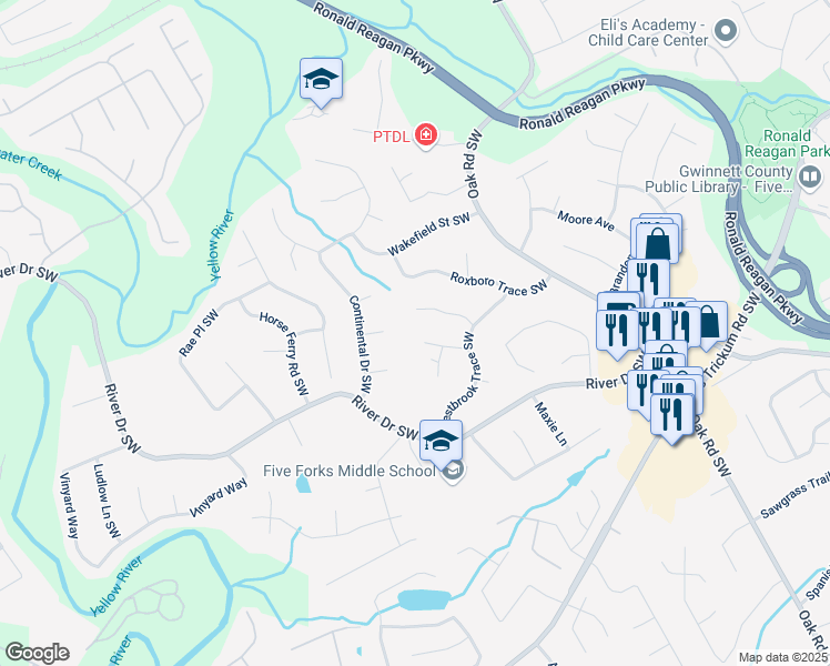 map of restaurants, bars, coffee shops, grocery stores, and more near 798 Brownlee Lane in Lawrenceville
