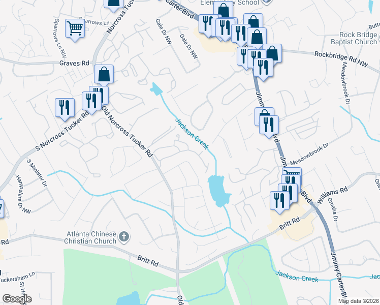 map of restaurants, bars, coffee shops, grocery stores, and more near 6399 Wedgewood Trce in Tucker