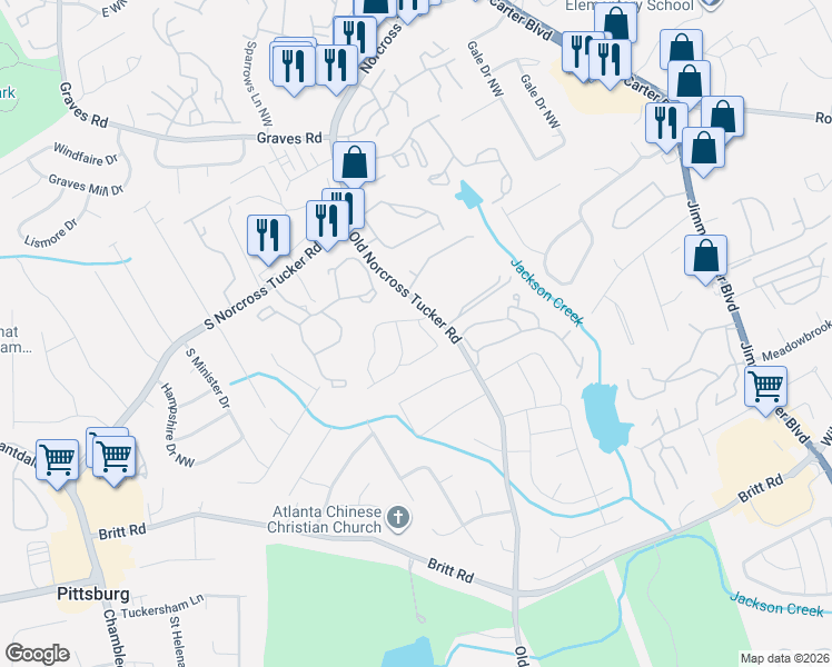 map of restaurants, bars, coffee shops, grocery stores, and more near 6519 Sevenoaks Drive in Tucker