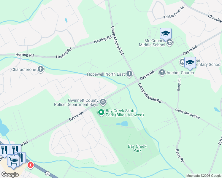map of restaurants, bars, coffee shops, grocery stores, and more near 280 Chloe Dianne Drive in Loganville