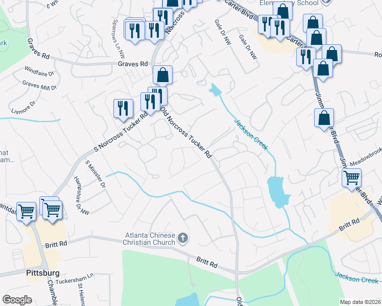 map of restaurants, bars, coffee shops, grocery stores, and more near 6519 Sevenoaks Drive in Tucker