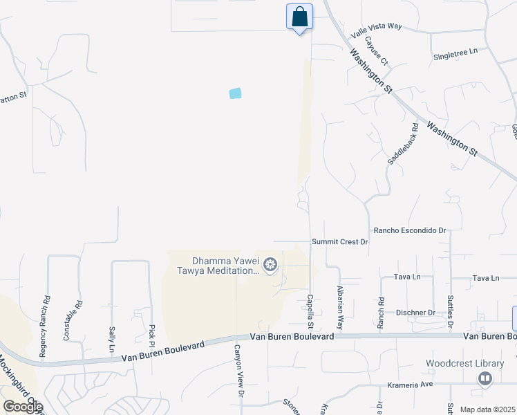 map of restaurants, bars, coffee shops, grocery stores, and more near 15980 Summit Crest Drive in Riverside