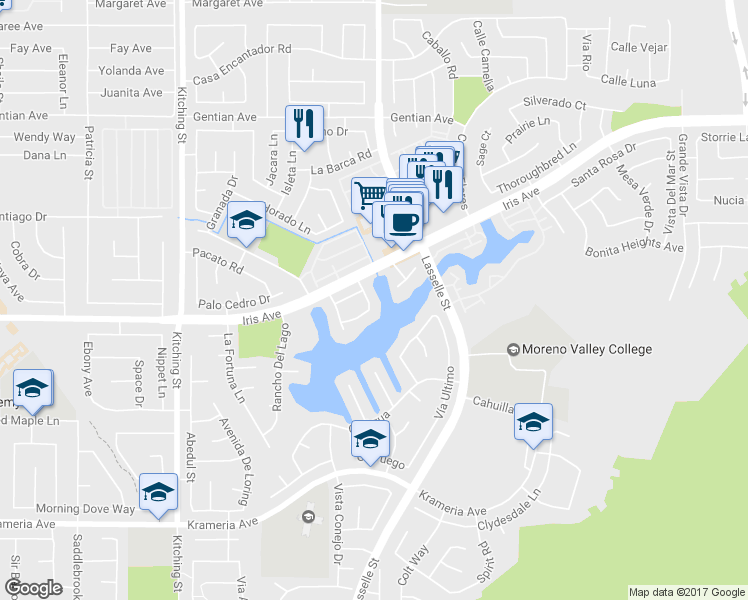 map of restaurants, bars, coffee shops, grocery stores, and more near 25924 Soaring Seagull Lane in Moreno Valley