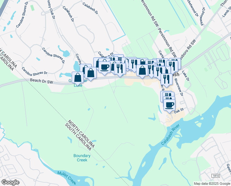 map of restaurants, bars, coffee shops, grocery stores, and more near 10121-10169 Boundary Dr SW in Calabash
