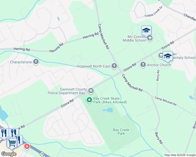 map of restaurants, bars, coffee shops, grocery stores, and more near 280 Chloe Dianne Drive in Loganville