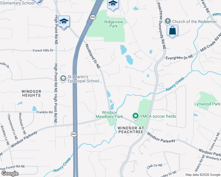 map of restaurants, bars, coffee shops, grocery stores, and more near 850 Landmark Drive Northeast in Atlanta