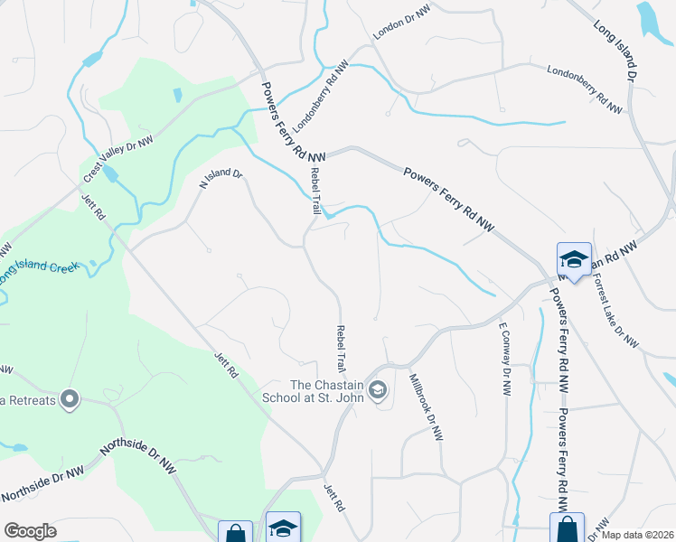 map of restaurants, bars, coffee shops, grocery stores, and more near 4931 Rebel Trail in Atlanta