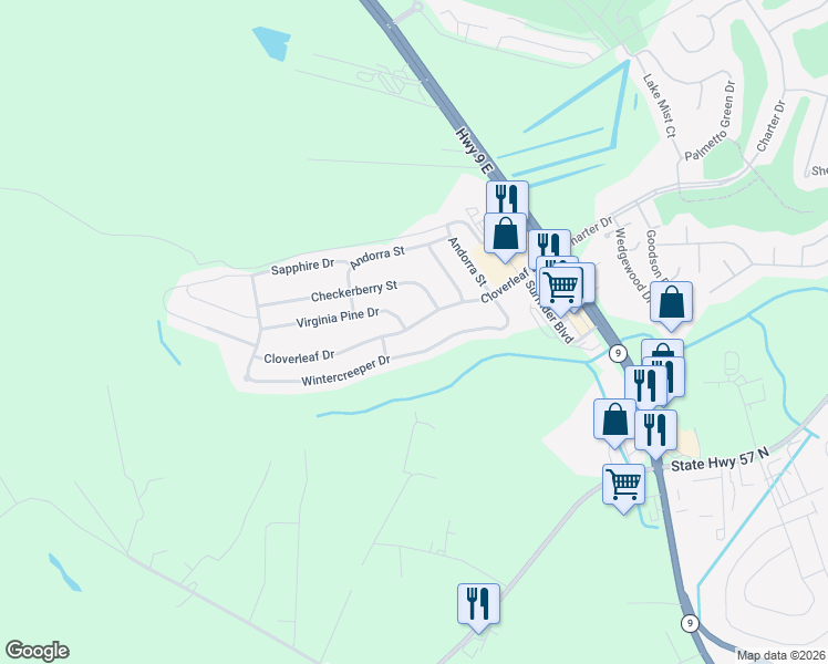 map of restaurants, bars, coffee shops, grocery stores, and more near 165 Cloverleaf Drive in Longs