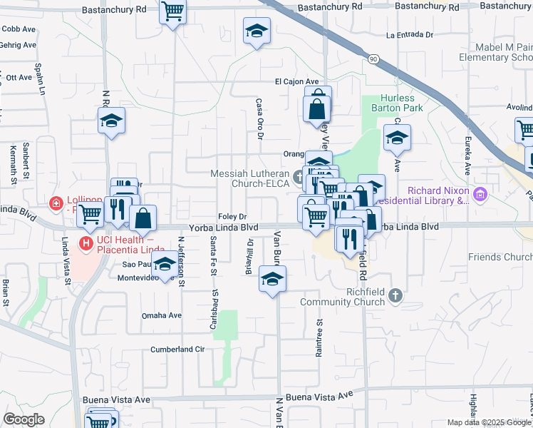 map of restaurants, bars, coffee shops, grocery stores, and more near 4902 Casa Oro Drive in Yorba Linda
