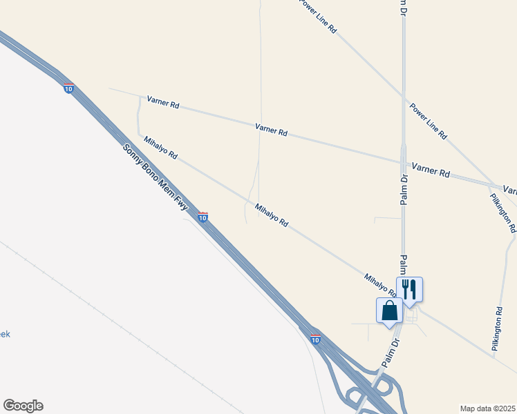 map of restaurants, bars, coffee shops, grocery stores, and more near Mihalyo Road in Desert Hot Springs