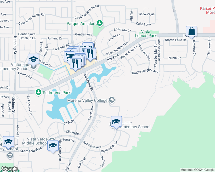 map of restaurants, bars, coffee shops, grocery stores, and more near 15952 Lasselle Street in Moreno Valley