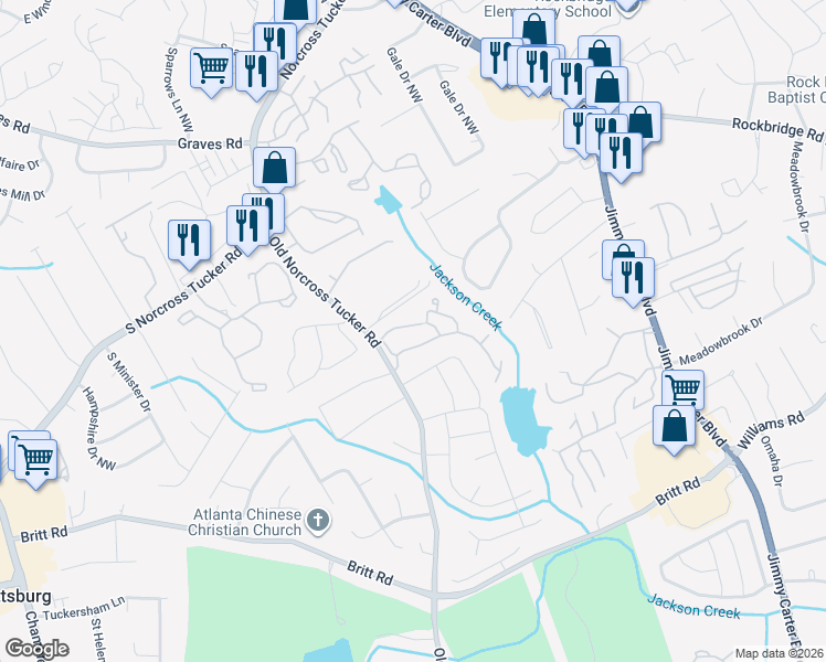 map of restaurants, bars, coffee shops, grocery stores, and more near 6414 Wedgewood Trce in Tucker