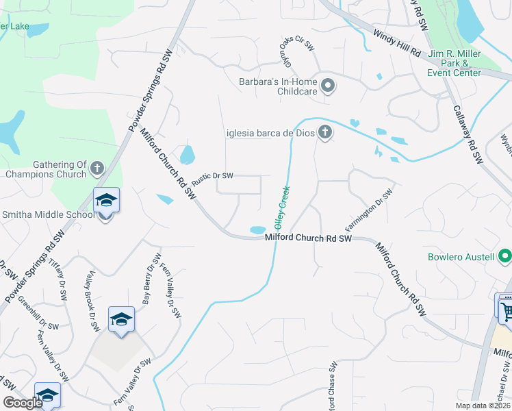 map of restaurants, bars, coffee shops, grocery stores, and more near 2690 Flintlock Lane Southwest in Marietta